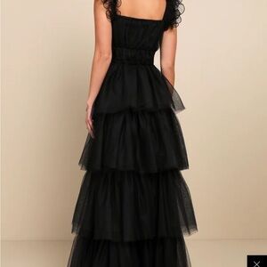 Lulu's Elegant Black Strapless Tiered Dress